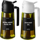 Spray de Óleo para Cozinha de 470 ML, Dispensador de Azeite 2 em 1 e Garrafa de Óleo com Adesivos, Garrafa de Vidro Espesso com Spray
