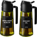 Spray de Óleo para Cozinha de 470 ML, Dispensador de Azeite 2 em 1 e Garrafa de Óleo com Adesivos, Garrafa de Vidro Espesso com Spray