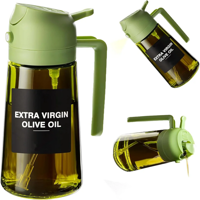 Spray de Óleo para Cozinha de 470 ML, Dispensador de Azeite 2 em 1 e Garrafa de Óleo com Adesivos, Garrafa de Vidro Espesso com Spray
